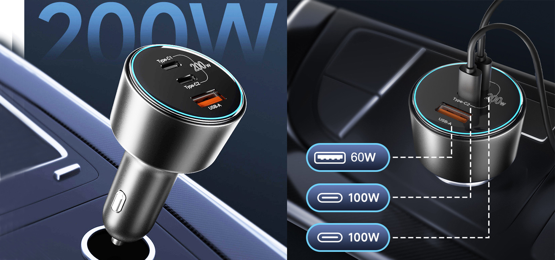 Bikkon 200W 3 Ports Car Charger